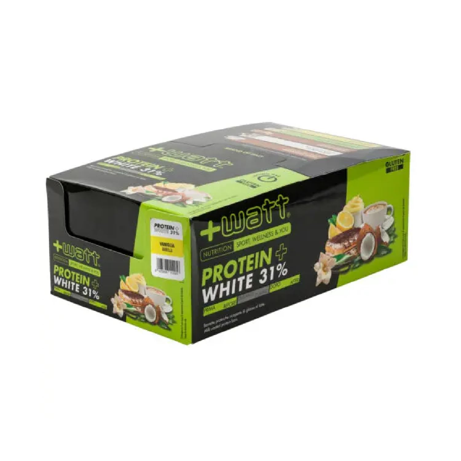 24 x Protein+ White Bar 40 g Crema de vainilla
