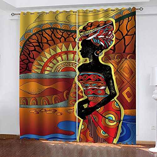 GDYRBY Rideaux Occultants d'enfant 3D 234X230cm Femmes Africaines Moderne Rideaux Rideaux Occultants Enfant Oeillets Motif Isolant Thermique Anti Froid pour Décoration De La Maison Cover