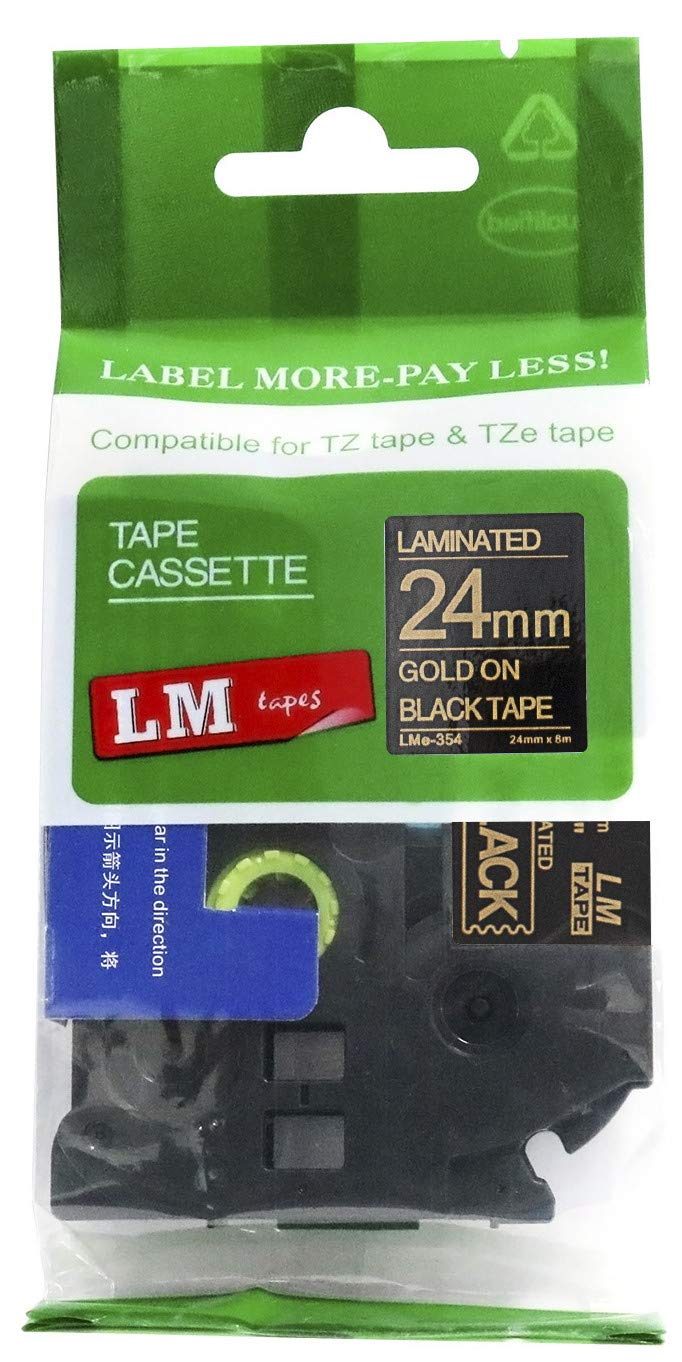 LM Tapes - Premium 1" (24mm) Gold on Black Compatible TZe P-Touch Tape for use with Brother PT-2200, PT2200, PT-2210, PT2210 Label Maker Includes Tape
