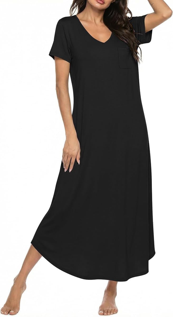 Long Nightgowns for Women Bamboo Viscose Short Sleeve Sleepshirt