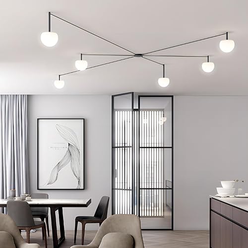 Miniatura 4 de Lámpara de techo semiintegrada de cristal negro de 6 luces adecuada para salas de estar, dormitorios, pasillos, comedores, comedores, lámpara de