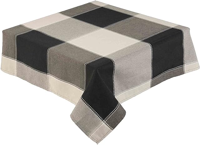 LINEN702) BLACK CHECK TABLECLOTH 35 x 35 Inch SQUARE (90 x 90 cm) BLACK AND GREY TABLE CLOTH EASY CARE (Republic 59900)