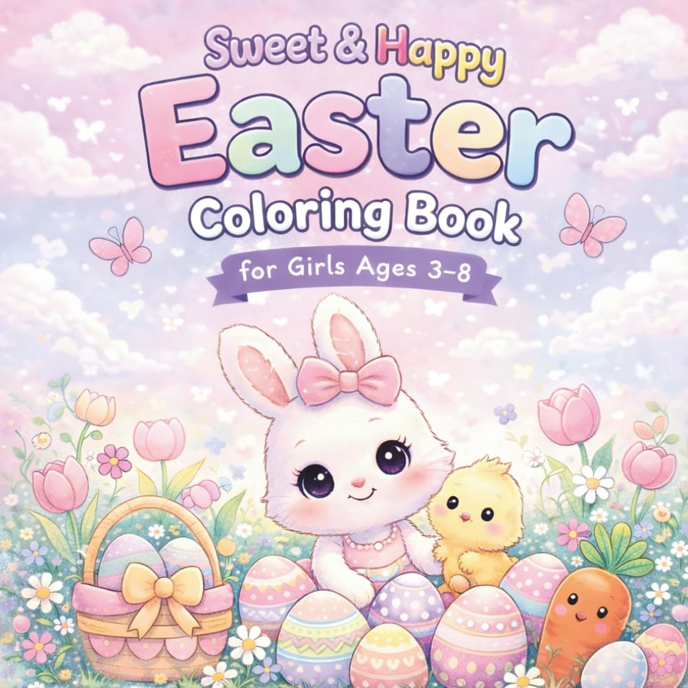 Sweet & Happy Easter Coloring Book for Girls Ages 3–8: Adorable Bunnies, Baby Chicks, Easter Eggs & Spring Scenes for Girls and Boys