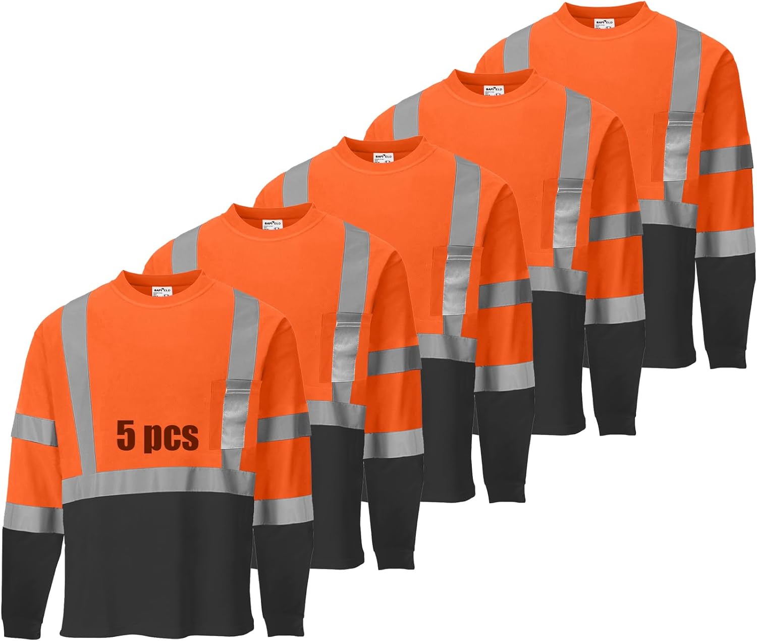 Hi Vis Safety Shirts for Men Reflective,High Visibility Work T-Shirt Short Long Sleeve with Pocket, 3 and 5 Pack