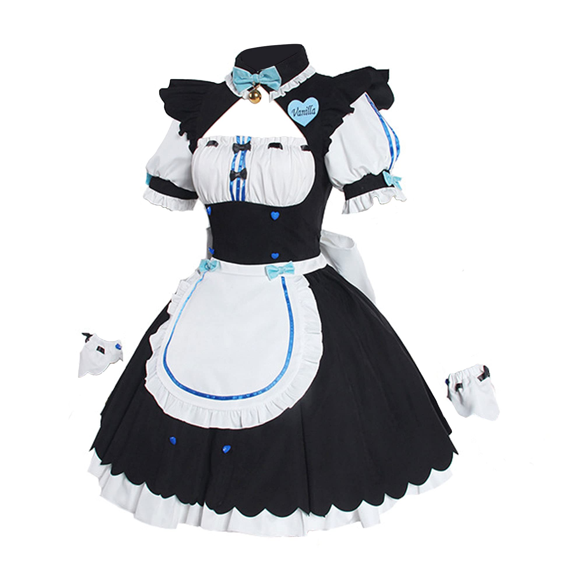 Xinchangda Chocola Vanilla Cosplay Costume Dress Full Set Anime NEKOPARA Maid Servant Apron Lolita Gothic Cute Black Dress Skirt Suit for Halloween carnival Theme Party