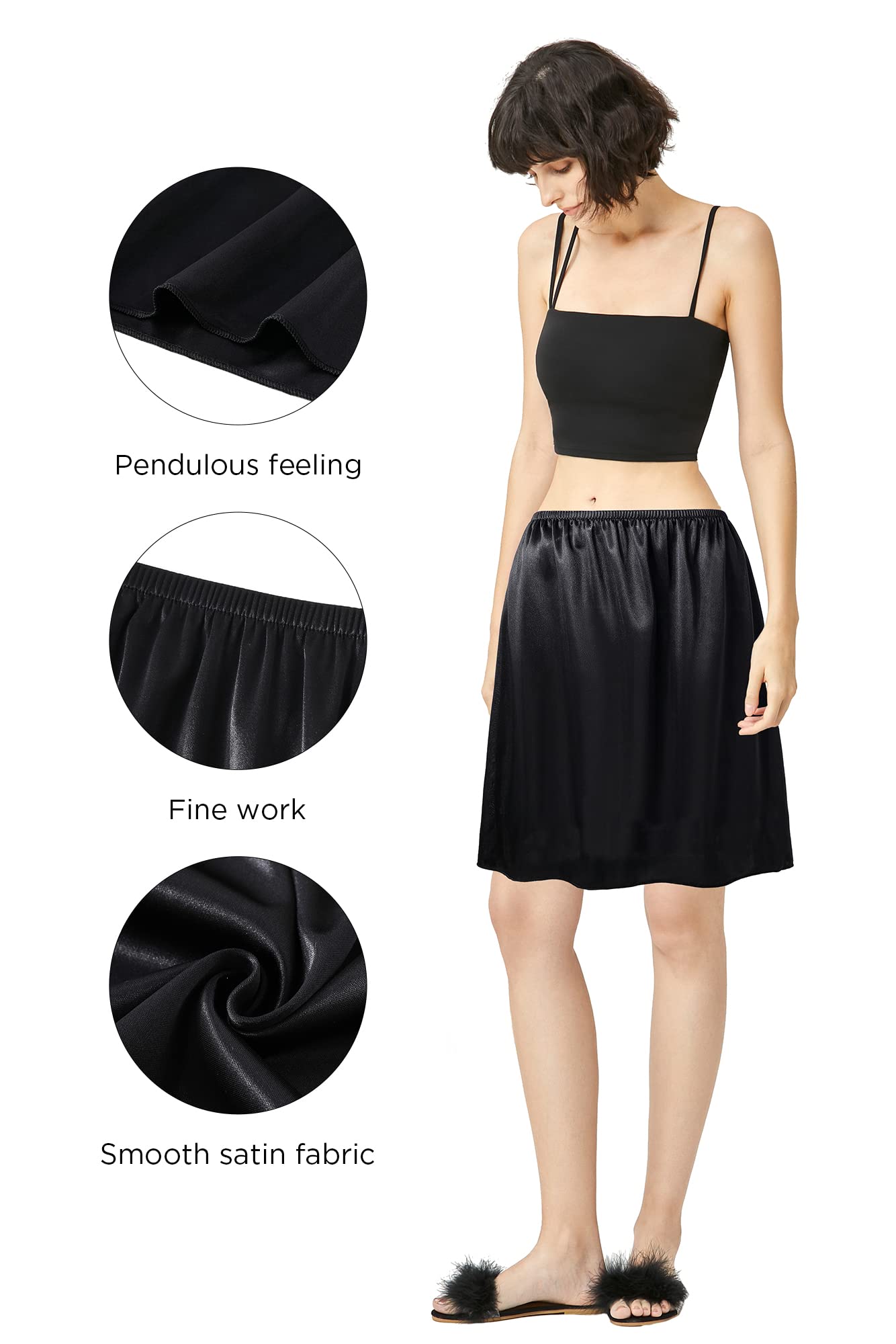 3 Pieces Women's Lace Satin Half Silps Lace Long Underskirt
