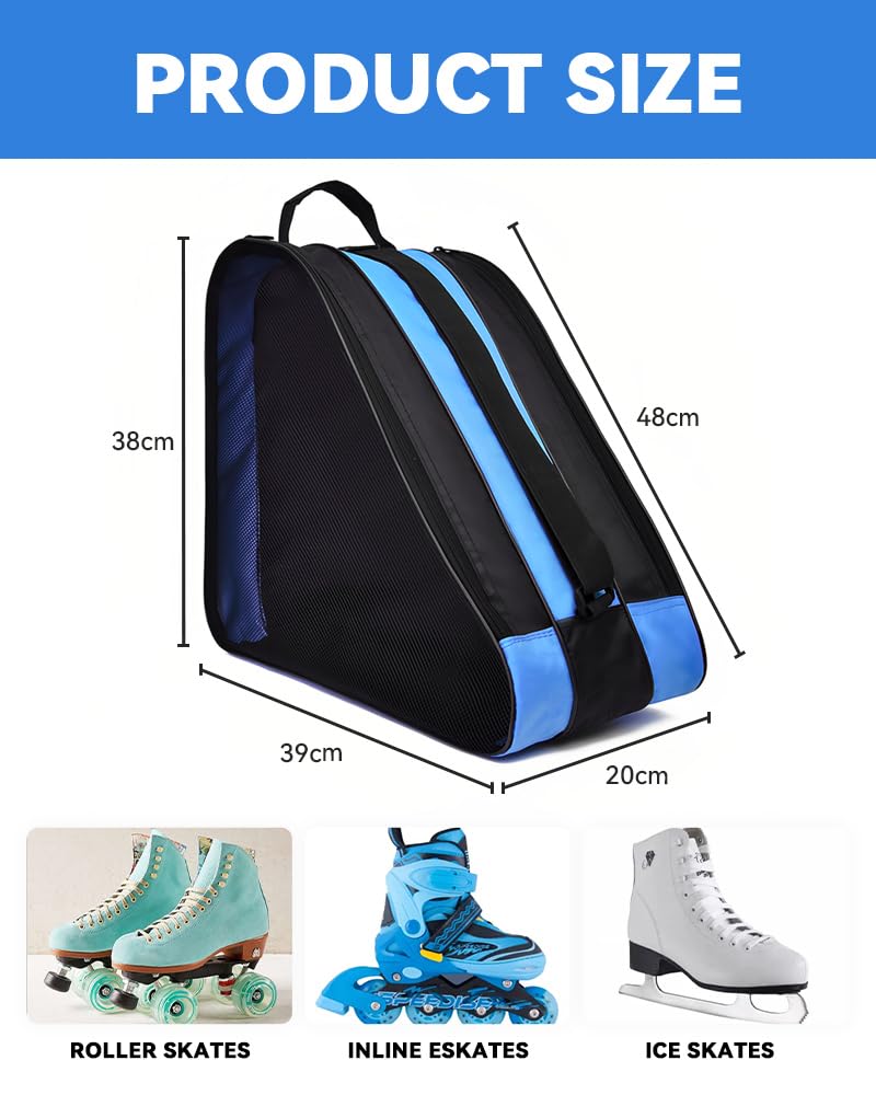Rollschuhe Tasche, Inliner Tasche, Schlittschuhe Rucksack mit verstellbaren Schultergurten, Skate Tasche für Damen & Herren, ideal für Skateboards und Rollschuhe - Blau