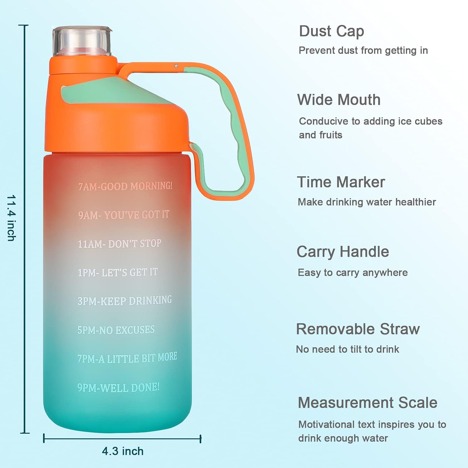 Water Bottles with Motivational Time Marker & Straw Leakproof BPA Free Reusble Flip Top Water Bottle for Sports and Fitness Enthusiasts (A5-Orange/Green Gradient) 2 Water Bottles with Motivational Time Marker & Straw Leakproof BPA Free Reusble Flip Top Water Bottle for Sports and Fitness Enthusiasts (A5-Orange/Green Gradient)