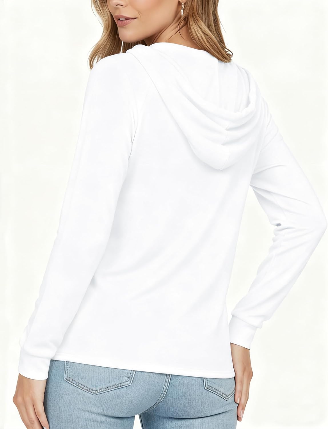 YOGINGO Women's Essential Hoodie for Women Long Sleeve V Neck Button Sweatshirt Lightweight Casual Pullover Tops - Image 2