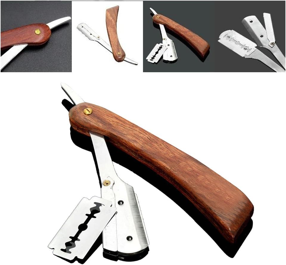 Razorless Wood Handle Straight Stainless Steel Razor Barber CUT Throat Wet Shaving Knife For Men