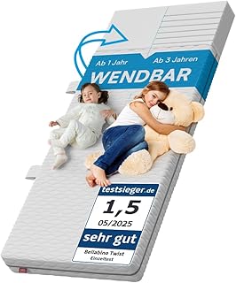 Bellabino Twist Kindermatratze 90x190 cm – Matratze Kinderbett Härtegrad H1/H2 – Hochwertige 7 Zonen Kaltschaummatratze – Jugendmatratze 15 cm hoch – mit waschbarem Bezug, allergikerfreundlich