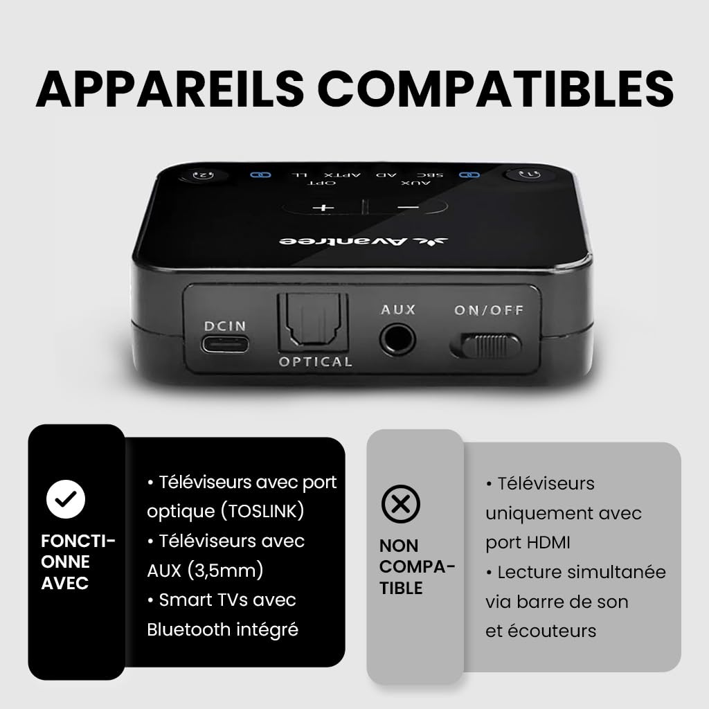 Avantree HT4186-Q – Casque TV Bluetooth avec Transmetteur