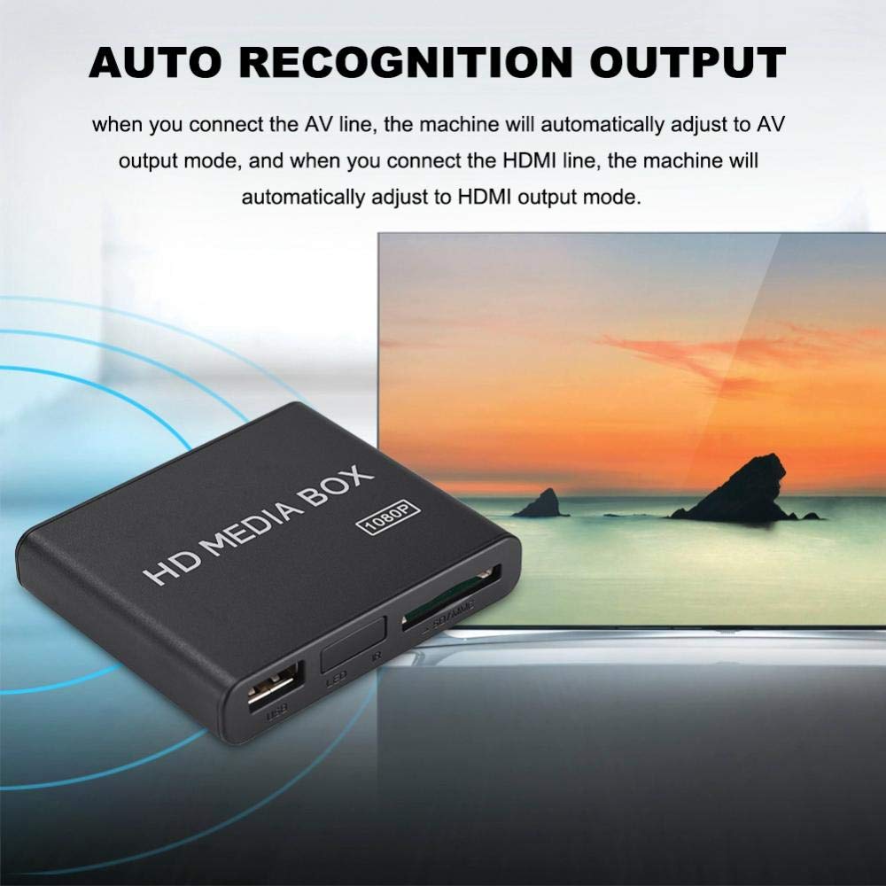Mugast Mini Media Player Box, Lettore Multimediale Video Full HD 1080P con Telecomando, Supporto USB Mobile Hard Disk MMC RMVB MP3 AVI MKV(EU Plug)