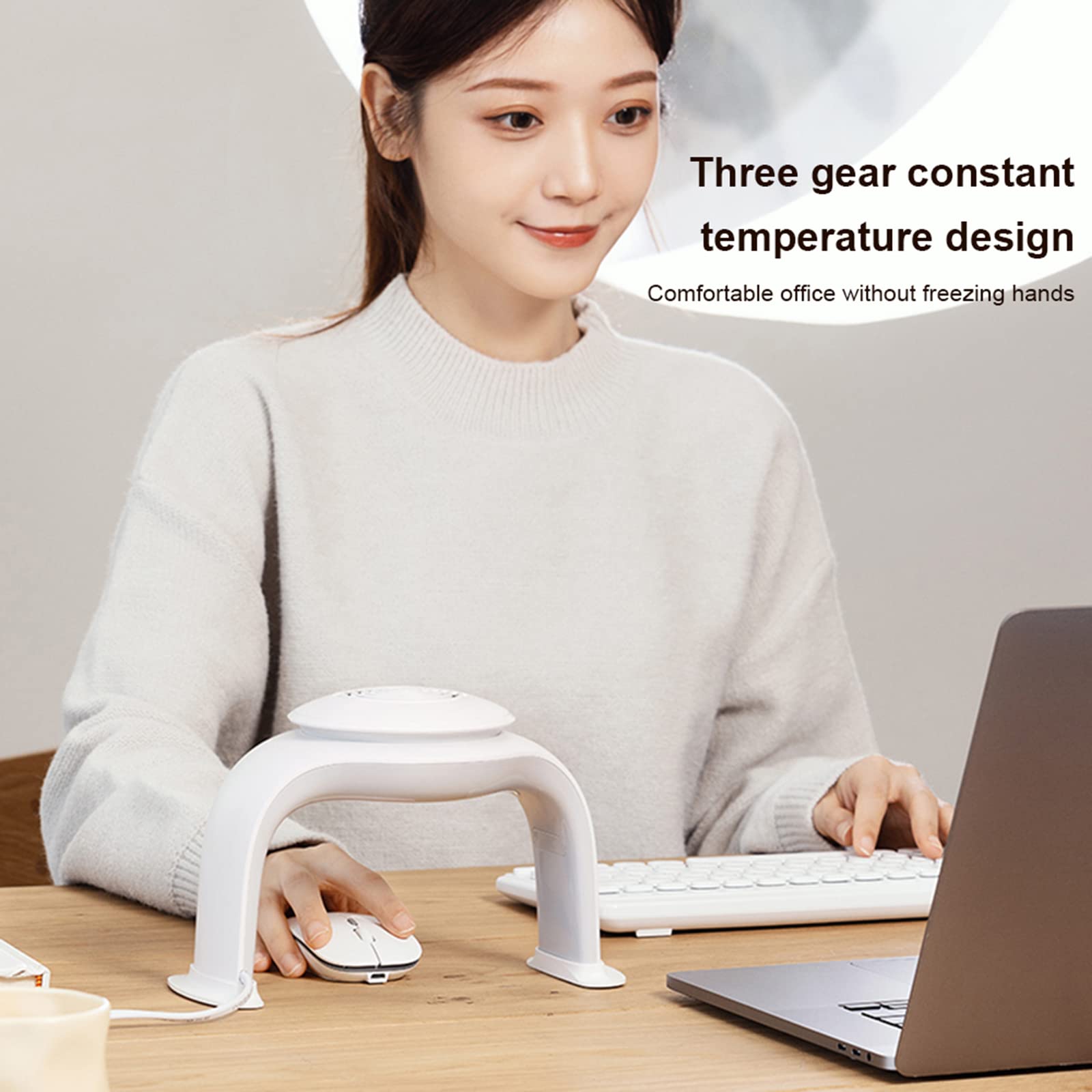 Scaldamani Elettrico Scaldamani Riscaldato per Mouse 3 modalità Scaldamani Regolabile Inverno Caldo Tappetino per Mouse Forniture per L'Ufficio Domestico,Bianca