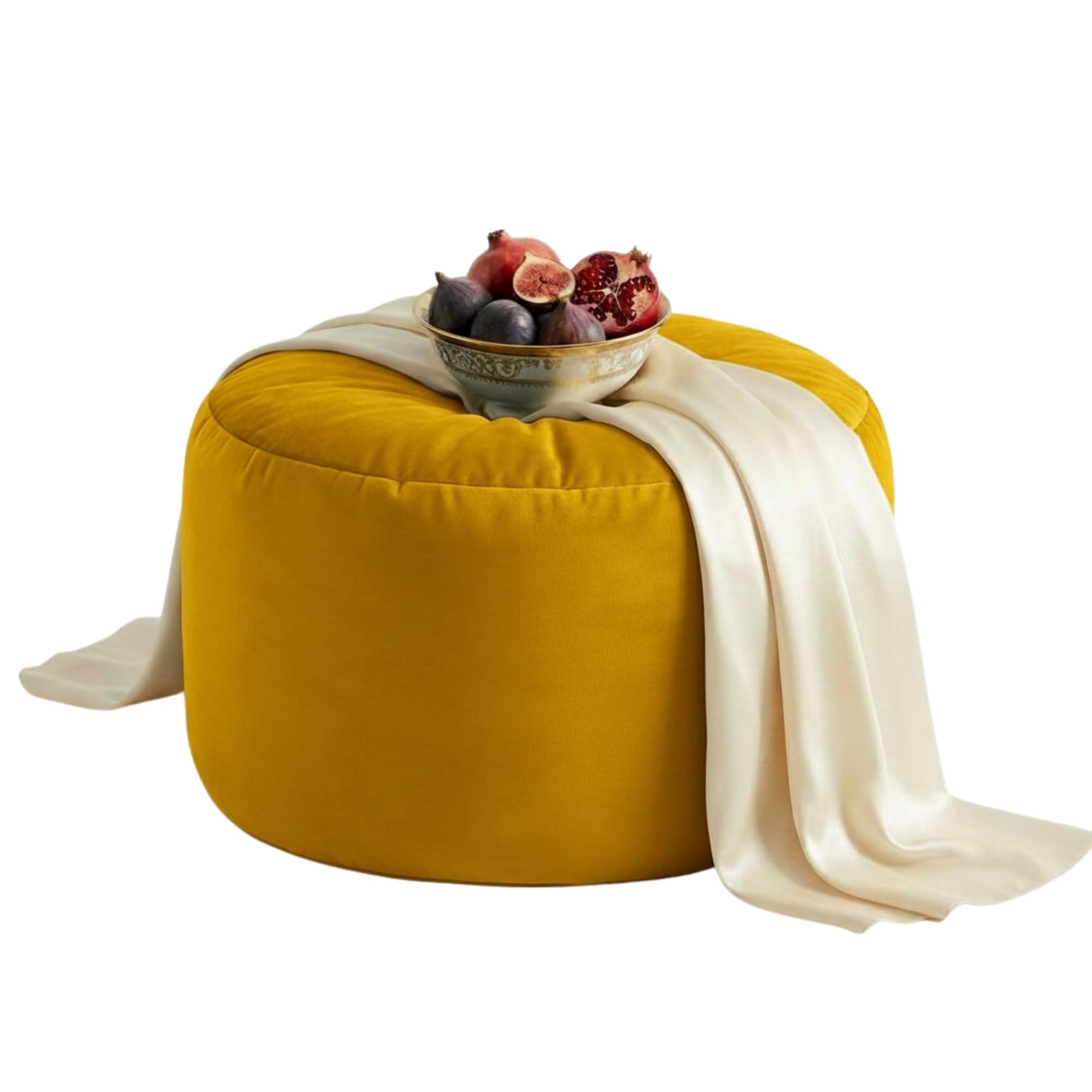 Kosiproducts Velvet Beanbag Ottoman Round Circle Footstool Pouf Chair Pouffe soft luxury Polyester, Polysterene Beads Filled (Lemon, [40cmx40cmx40cm)