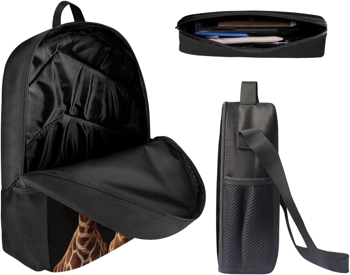 HUGS IDEA 3 Pcs School Bag Set with Thermal Insulated Lunch Tote Purse Pencil Case