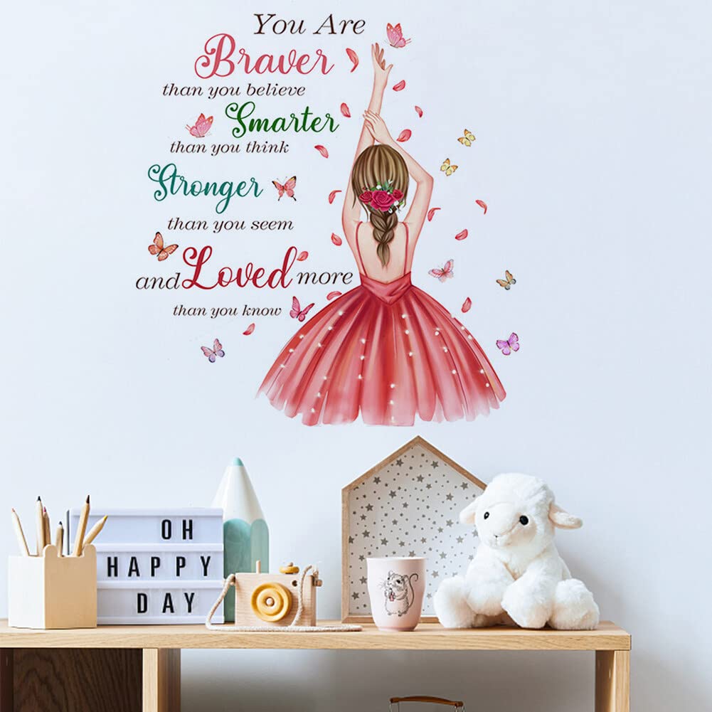 2 Adesivi Murali Per Cameretta Ragazze - Fata, Farfalle E Frase Ispiratrice, 30x90 Cm, Removibili