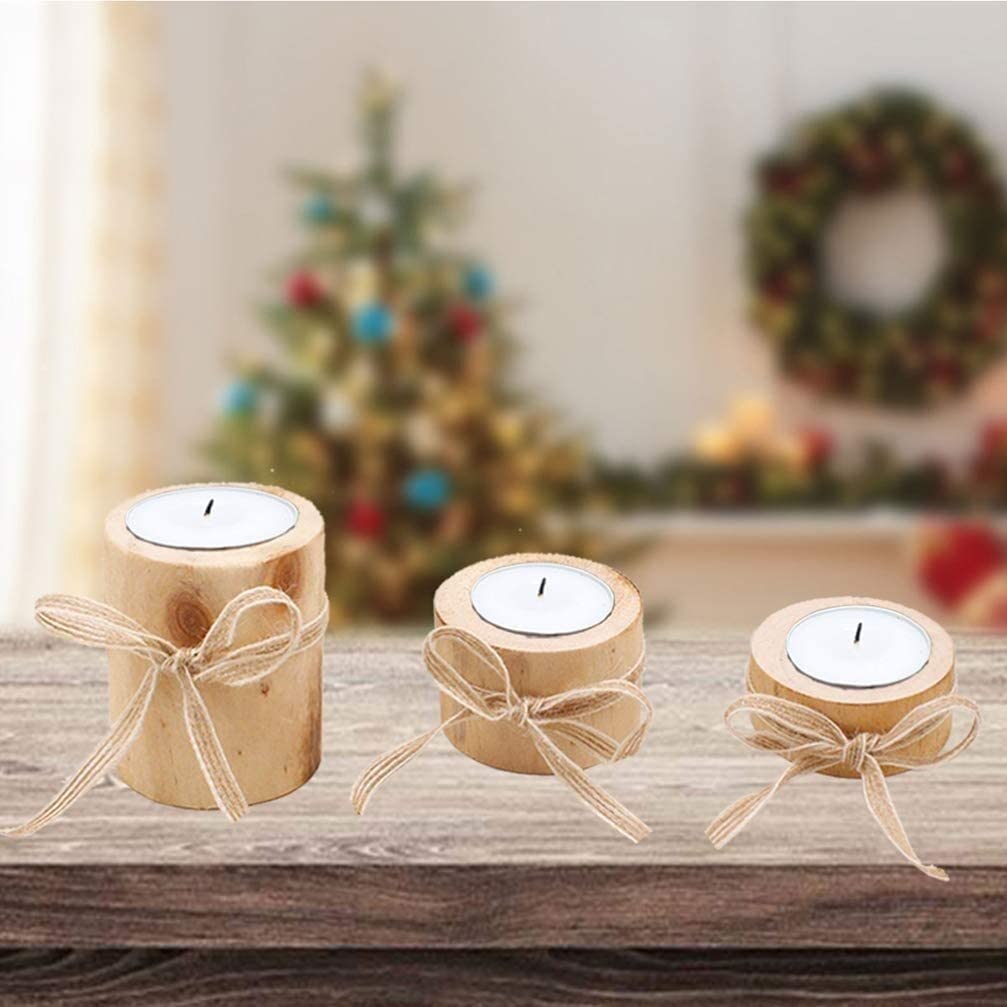 Portavelas 3 Uds Portavelas Natural Soporte De Luz De Té De Madera Maceta Suculenta Sin Terminar con Cuerda De Cáñamo para Decoración De Escritorio Candelabros Decorativos
