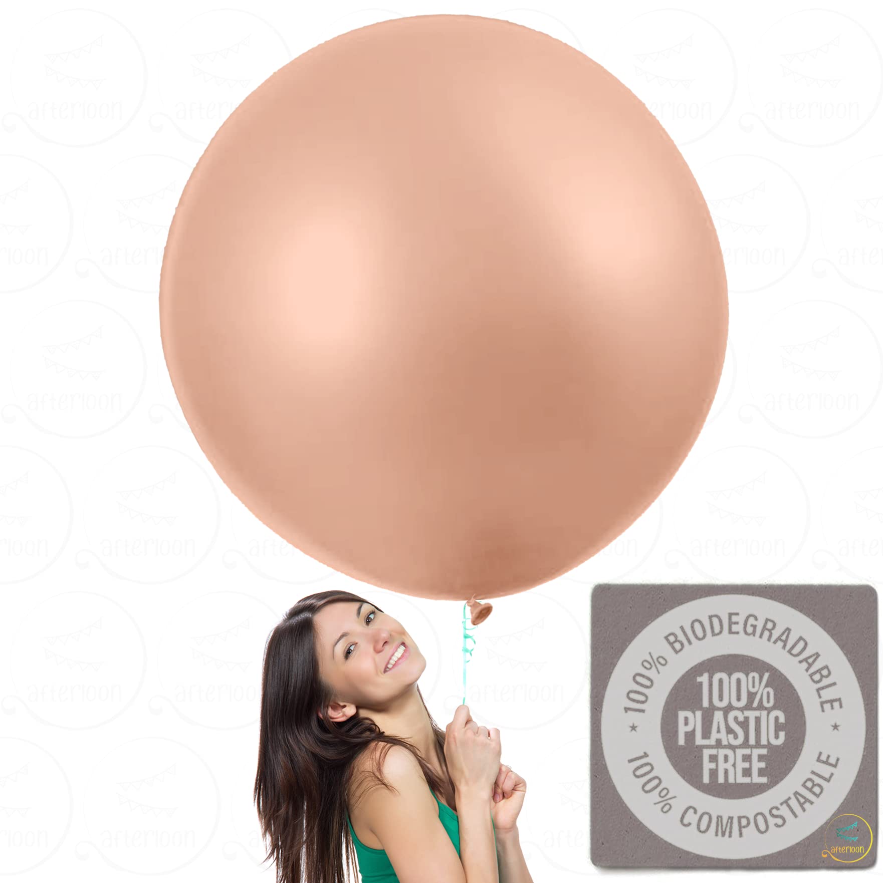 AFTERLOON Biodegradable Perfect Round Giant Balloons Rose Gold 36 Inch 12 Pack, Large Thickened Extra Strong Latex Jumbo Big Helium Float, for Baby Gender Reveal Wedding Birthday Party Decorations