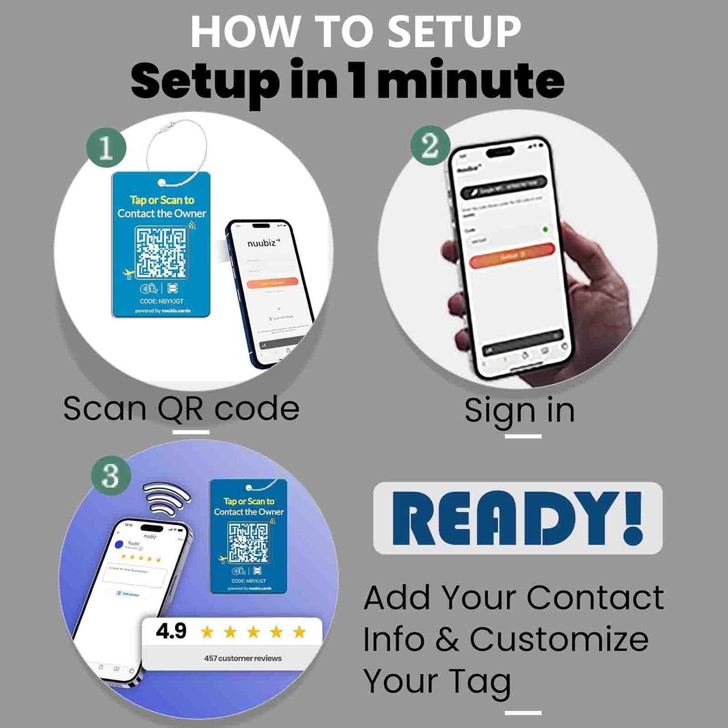 Smart Luggage Tags with NFC & QR Code for Suitcases, 3-Pack (Black/Red/Blue) Personalized Luggage Tags, Secure Baggage Identifier for Vacation & Air Travel - Image 5