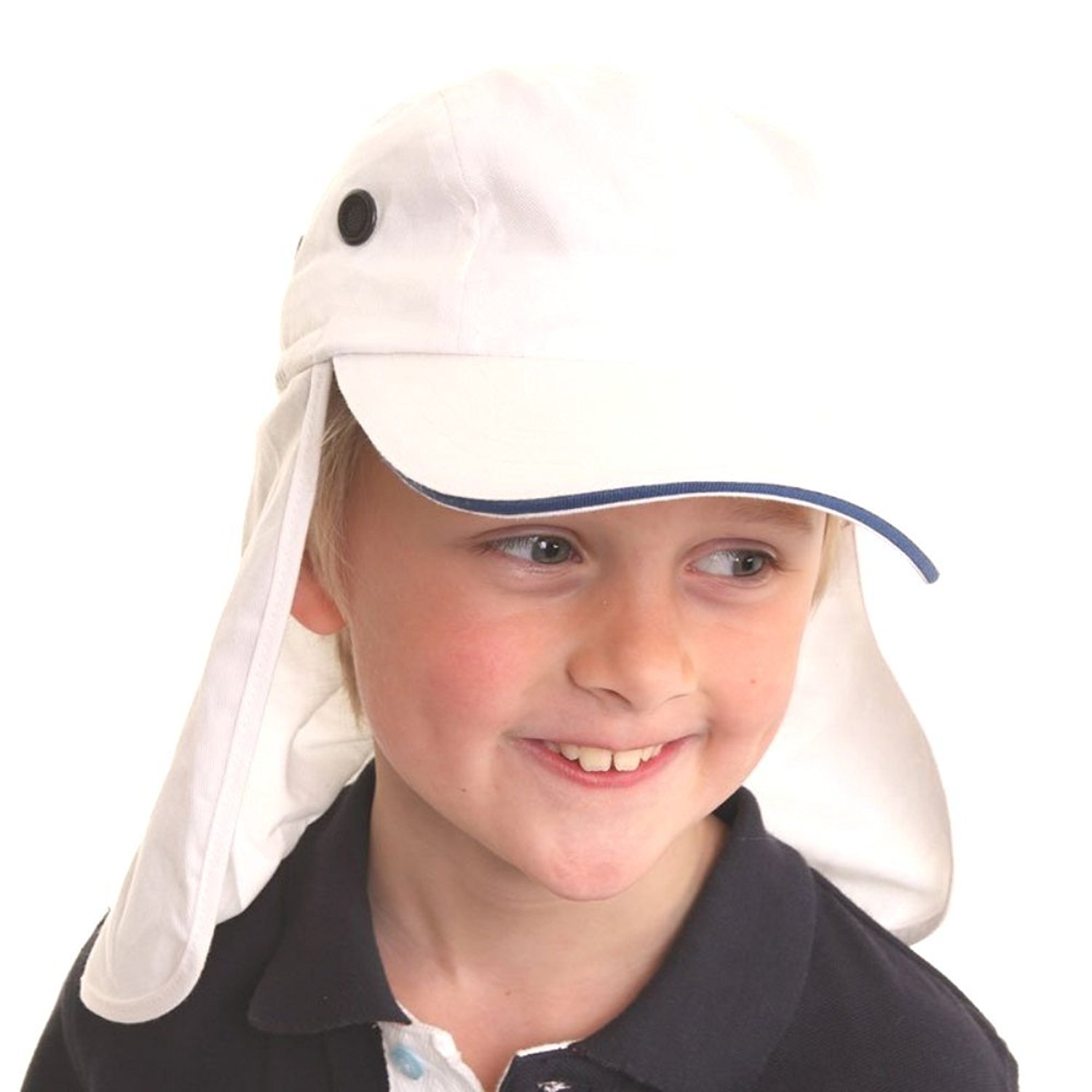 Jmc Trading Company White Child's Cotton Legionnaire Hat With Toggle Adjuster Upf40+ Uv Protection Light Brushed Cotton