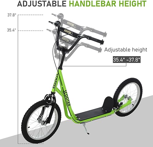 Miniatura 3 de Aosom Patinete para jóvenes, patinete para niños de 5 años en adelante, carga máxima 100 kg, con manillar ajustable, ruedas inflables de 16", frenos