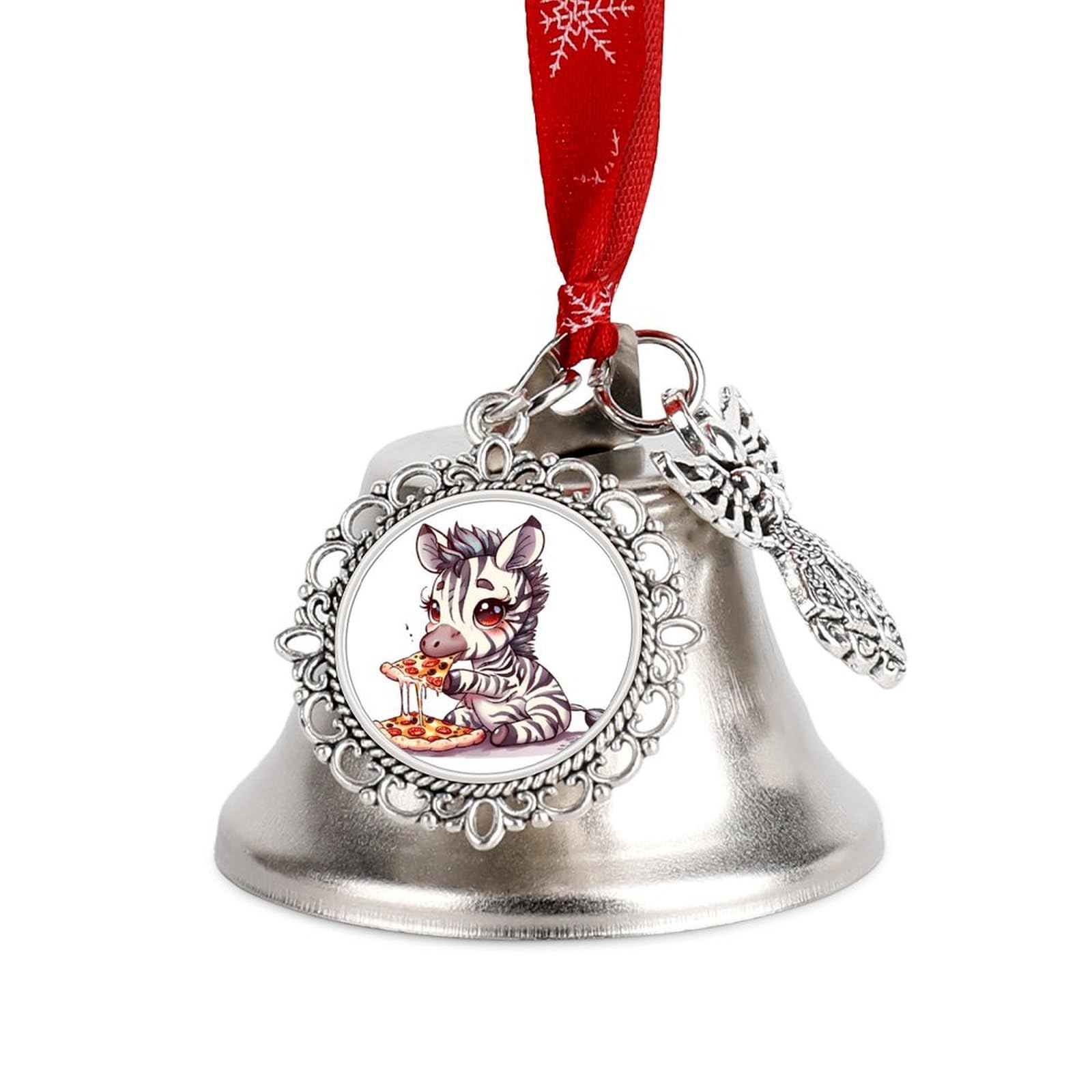 Zebra Love Pizza Funny Christmas Bell Ornament Cute Xmas Tree Hanging Pendant Decoration for Holidays Party