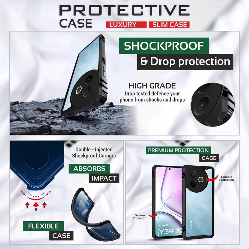 Image of AIBEX Crystal Clear Back Cover Case for Vivo Y39 5G | 360 Degree Protection | Shock Proof Design | Transparent Back Case for Vivo Y39 5G | (PC & TPU,Bumper)