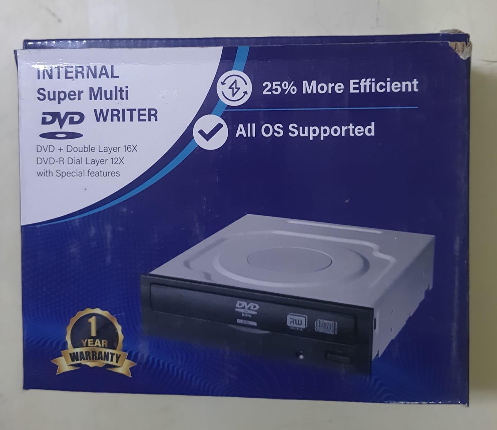 Internal Super Multi DVD Writer, DVD+ Double Layer 16X, DVD-R Dual Layer 12X, All OS Supported