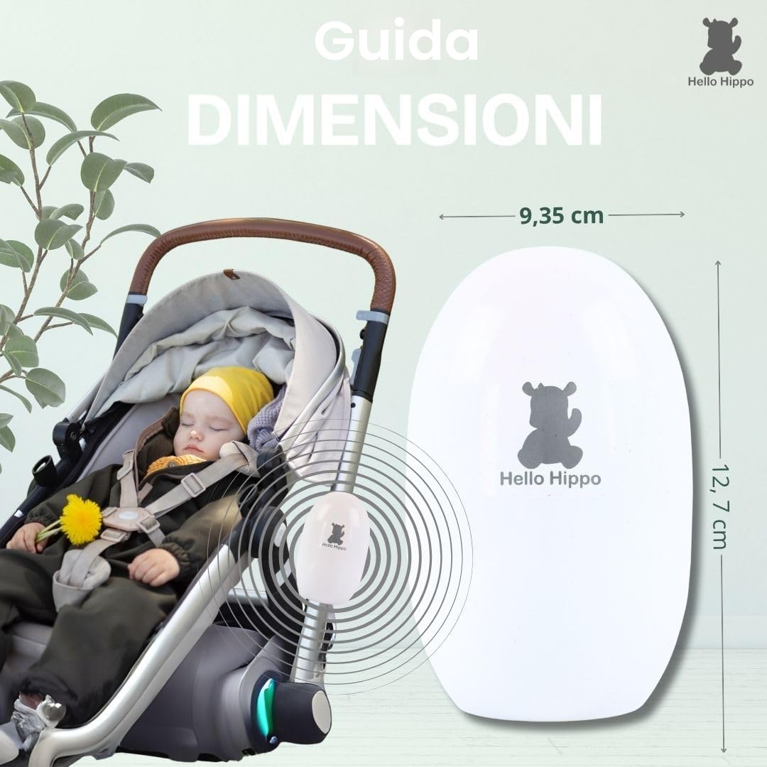 Hello Hippo - Dondolo elettrico - Aiuto per dormire per bambini -ricaricabile USB-C- Baby Rocker- 3 velocità - adatta a tutti i passeggini e passeggini – silenzioso, compatto e portatile