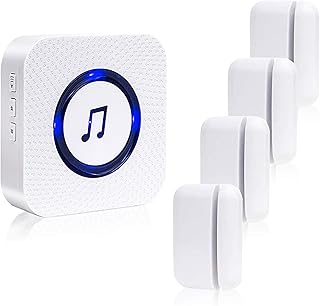 Door Chime Wireless Door Sensor SanJie Enter Alert Chimes for Business/Home with 5 adjustable volume 55 Ringtones 1000 Range,1 Plug-in Receiver 4 Magnetic sensors (White)