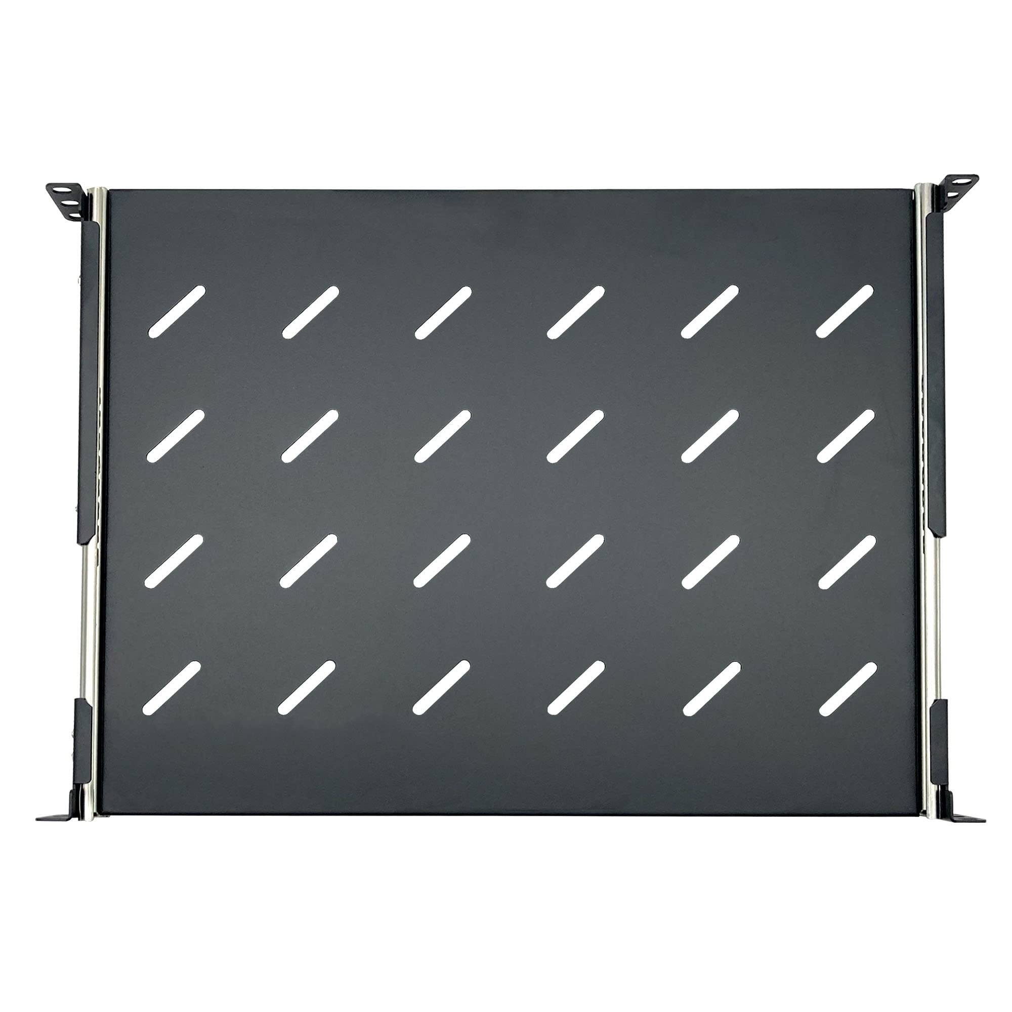 Electriduct Estante deslizante 1U de 14 pulgadas de profundidad – Bandeja universal de montaje en rack ventilada de 19 pulgadas con 4 postes para equipos de red, gabinete de servidor, gabinete de