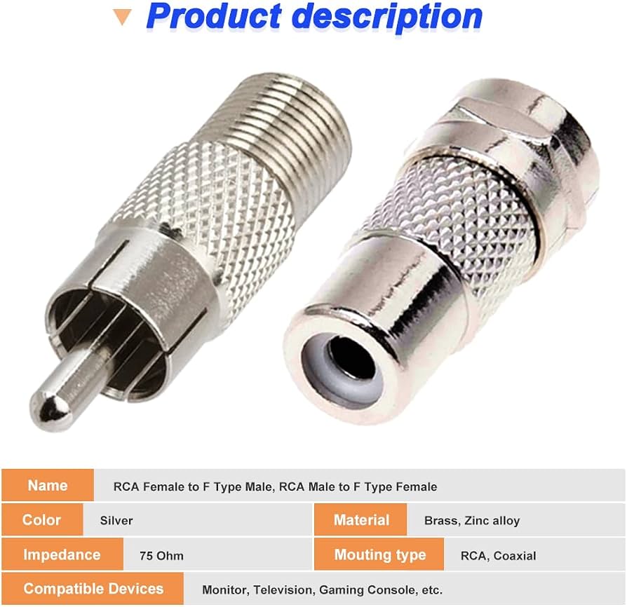 Greluma Adapter-Set: F-Stecker Auf Cinch-Buchse – 2 Stück, 75 Ohm, Für Koaxialkabel (Audio/Video)