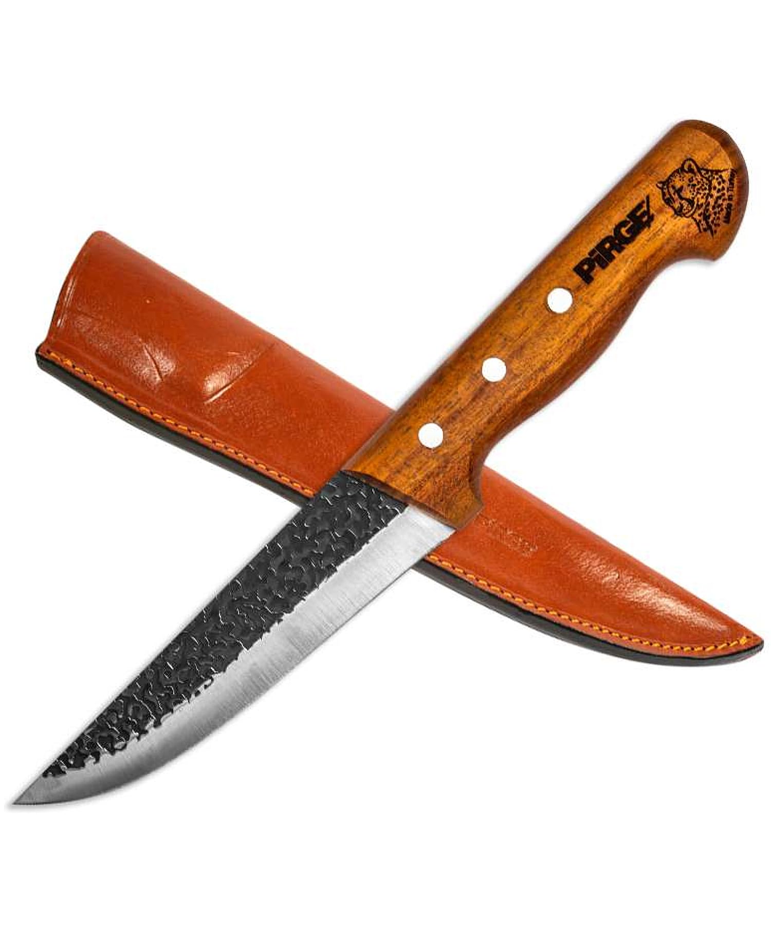 Pirge Elite Couteau de Boucher Forgé à la Main 14,5cm - Manche en Bois Naturel avec Étui en Cuir - Acier Inoxydable de Haute Qualité Pro