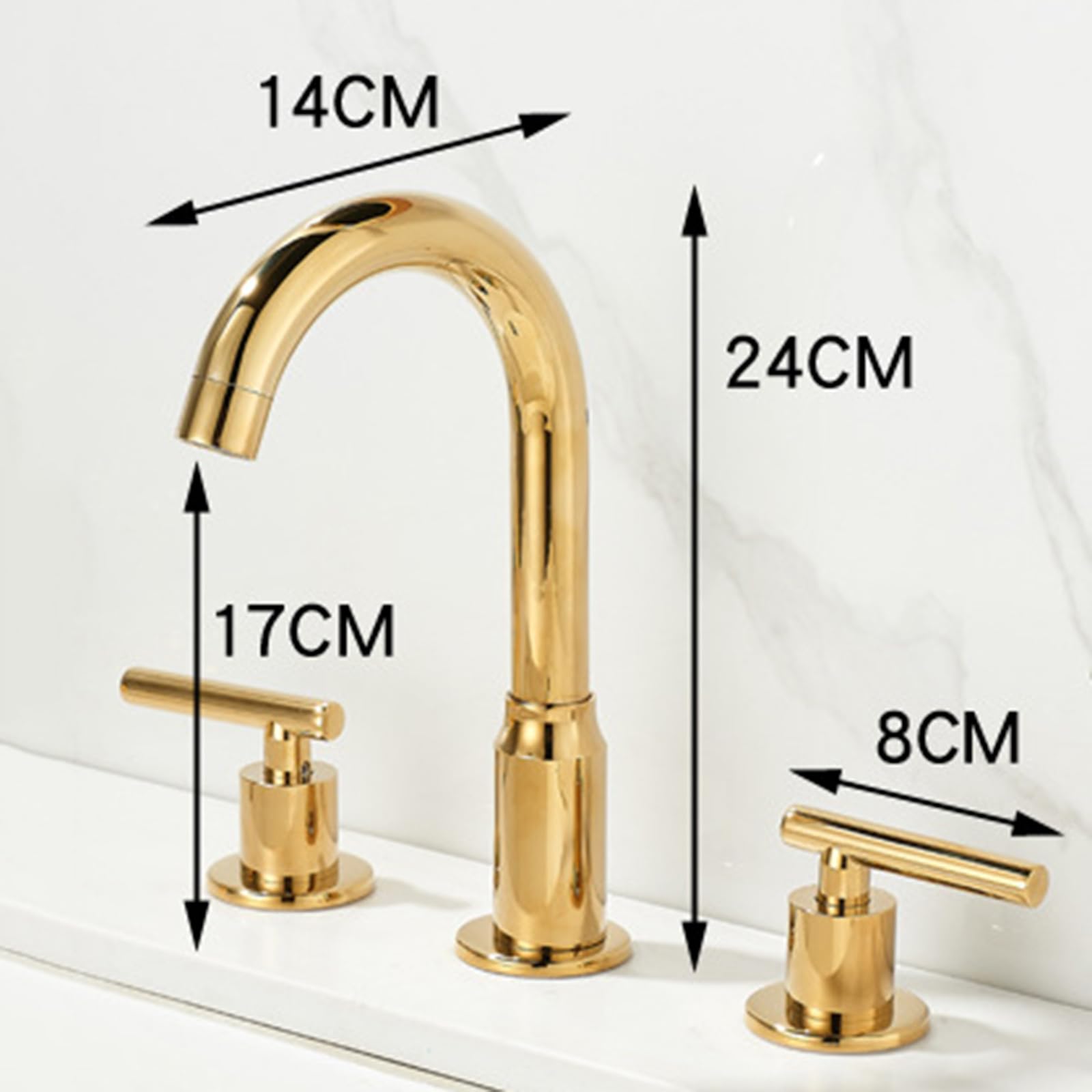 XJTNLB Grifo Lavabo Tres Agujeros Grifo Caño Alto Lavabo Laton Cromado 360° Giratorio Grifos de Baño Dos Mandos Agua Fria y Caliente