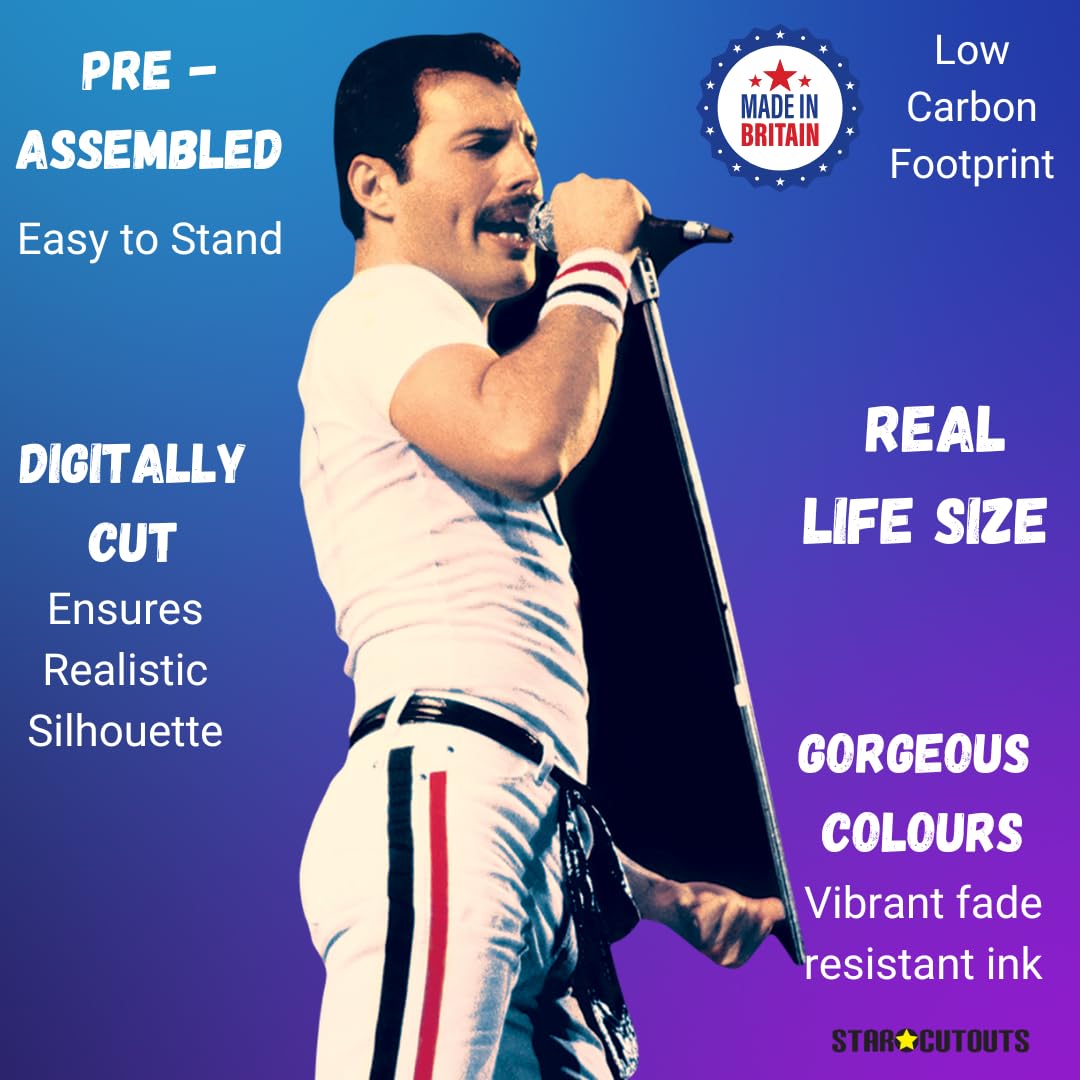 Star Cutouts Ltd CS700 Figura di cartone a grandezza naturale di Freddie Mercury 1982, colore con supporto da tavolo gratuito, perfetta per fan, feste, collezionisti ed eventi, tinta unita,