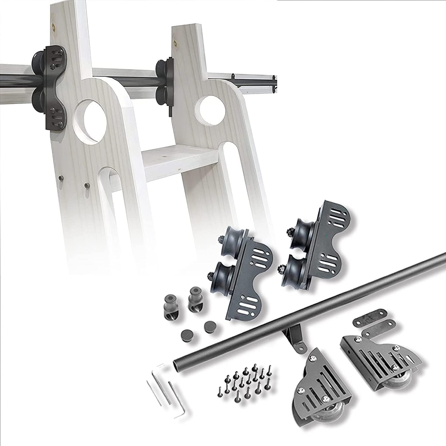 Sliding Ladder Track Kit, Round Mobile Ladder Rail Rolling Library Hardware (No Ladder) Retractable System Extention Track/Rail, with Floor Roller Wheels (Size : 10ft/300cm Track kit)