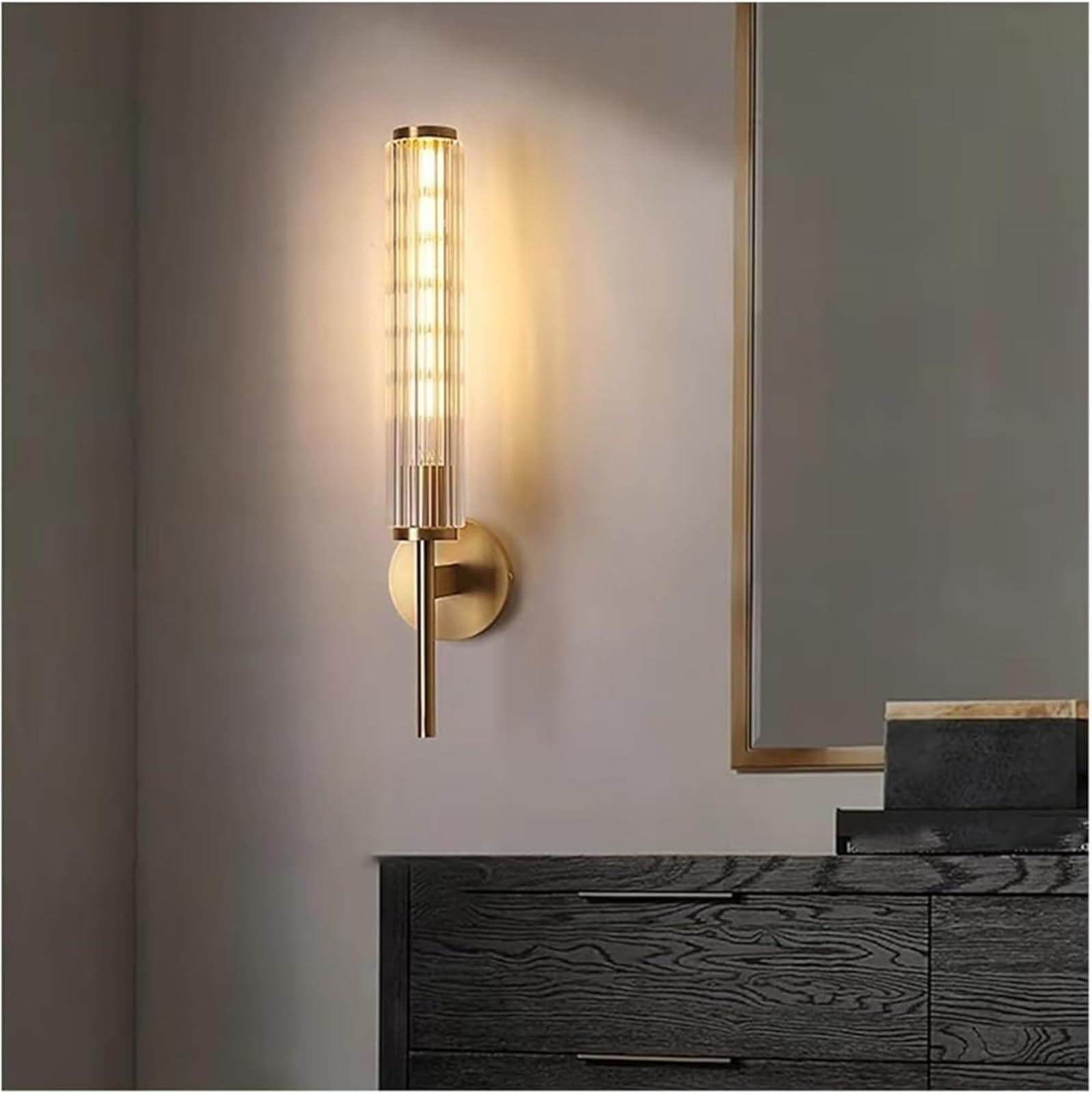 Mosiężna i szklana lampa ścienna - nowoczesna lampa dekoracyjna do przedpokoju i sypialni, kompatybilna z żarówkami E14, stylowa dekoracja domu - T-155