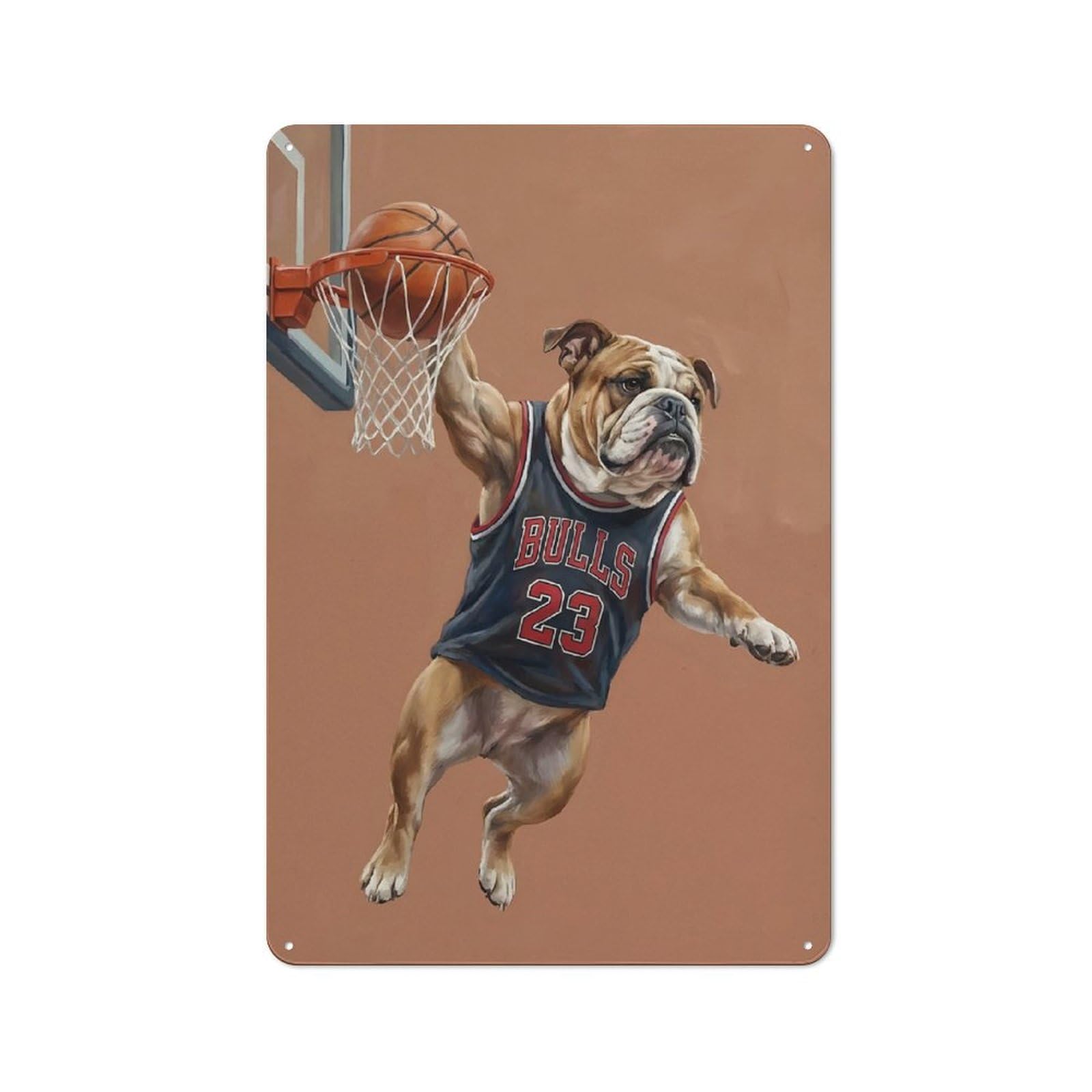 Junmoney Style Old Bulldog Basketball Player Dunking Metal Sign 30X20cm, Bar Wall Plaque For Diner, Restaurant, Shed Or Kitchen