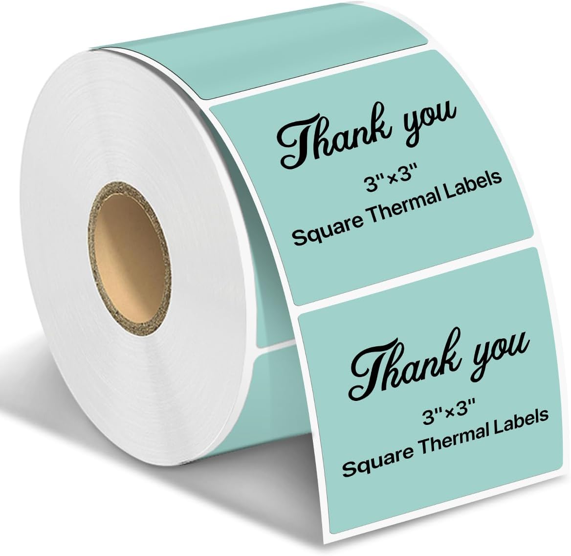 Square Thermal Label Stickers, 3" x 3" (76.2mm x 76.2mm) Self-Adhesive Thermal Labels Square Direct Thermal Stickers Compatible with Thermal Label Printers, 500 Labels/Roll Green
