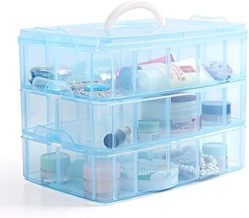 Miniatura 9 de MINGHU - Caja de almacenamiento de plástico apilable, 3 niveles, transparente, compartimiento ajustable, ranura plástica. Almacenamiento de Mediano,