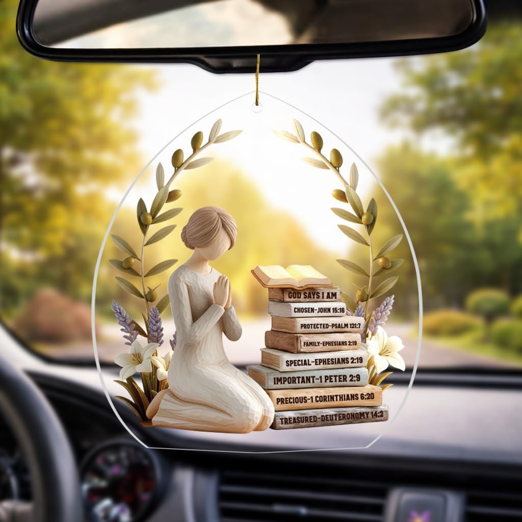 God Says I Am Ornament – Christian Prayer Car Hanging for Rearview Mirror, Bible Verse Scripture Decor, Faith-Based Gift
