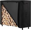 AMAGABELI GARDEN & HOME 8ft Firewood Log Rack Cover Weatherproof Outdoor Heavy Duty Waterproof 600D Oxford Fabric Fireplace Logs Holder Covering Fire Wood Storage Covers Black