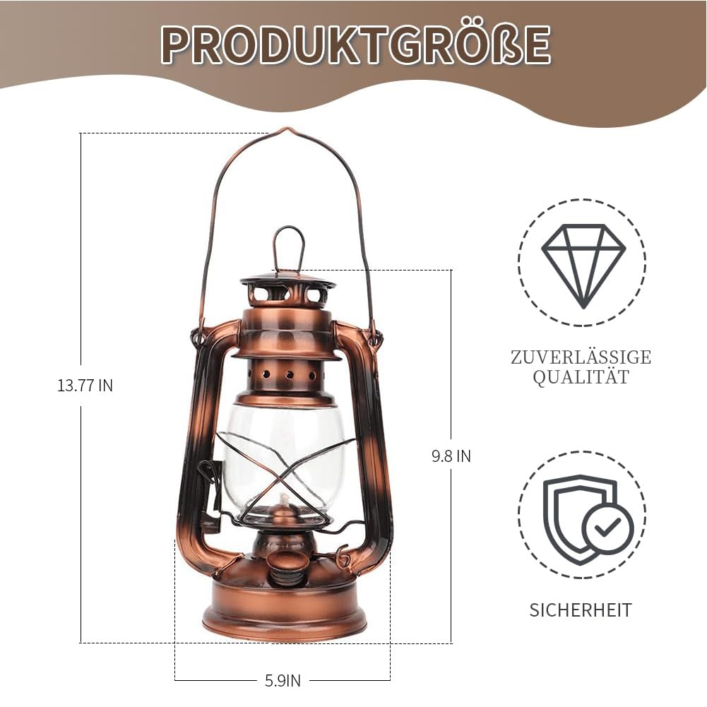 Petroleumlampe Outdoor , Retro Sturmlaterne, Petroleumlampe Geeignet Für Indoor ,Haus, Garten, Camping,25cm (bronze)