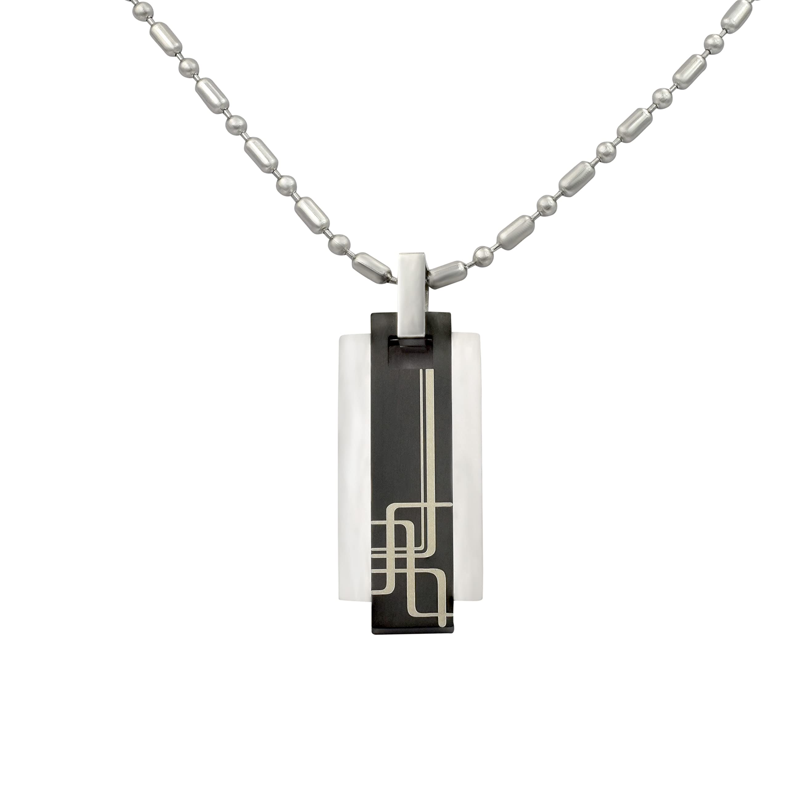 Personalisierte Kette mit Gravur Edelstahl 60 cm mit Anhänger Rechteck in silber und schwarz - Personalisierte Halskette für Männer - Personalisierter Schmuck Herren