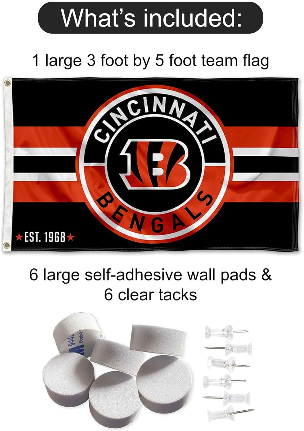 Cincinnati Bengals Patch Button Banner and Tapestry Wall Tack Pads - Image 2
