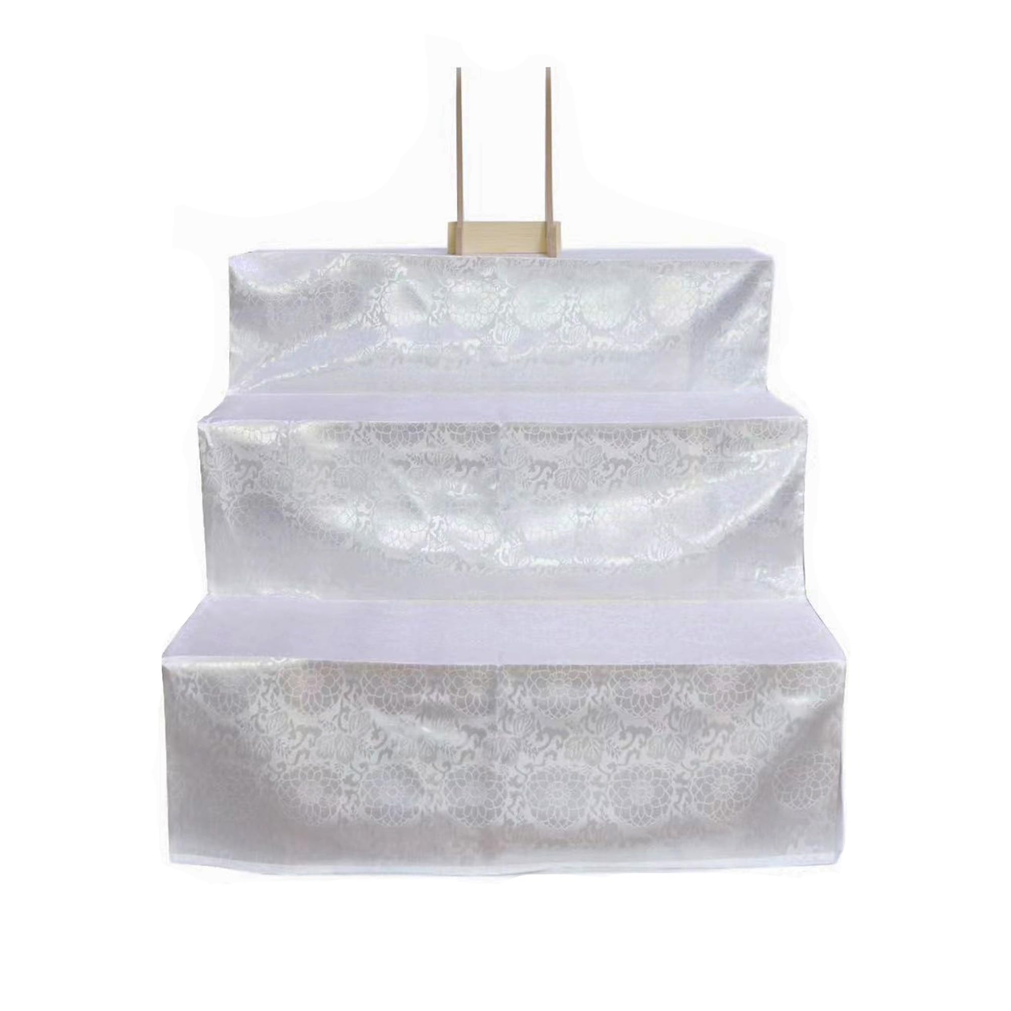 三段祭壇　白布付き 三段祭壇 木製祭壇 3段式 白布覆付 写真立て付き 幅80cmx奥行き