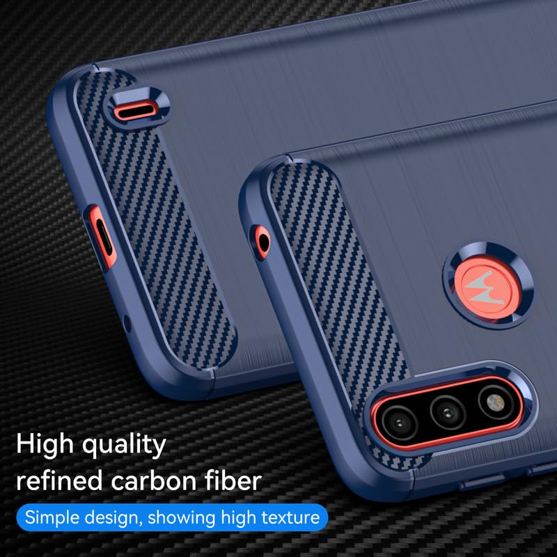 Image of Hybrid Carbon Fiber Back Case for Moto E7 Power (Blue)