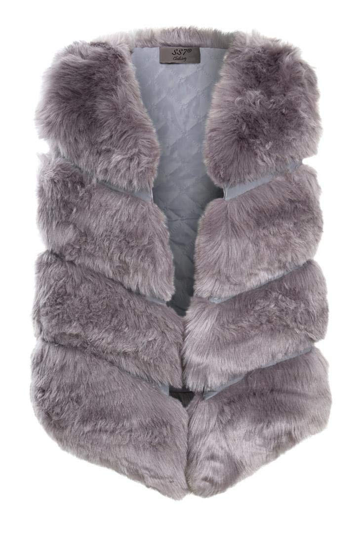 Ss7 Women's Grey Faux Fur Gilet Bodywarmer Soft Fluffy Waistcoat Jacket Size 8 10 12 14