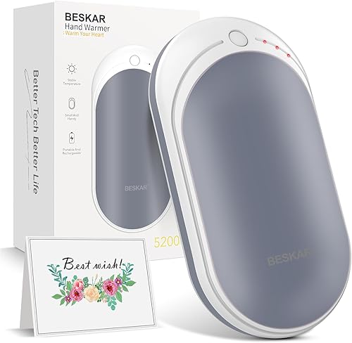 BESKAR Calentador de manos recargable, calentador de manos eléctrico de 7800 mAh con máximo tiempo de calentamiento de 12 horas, calefacción de